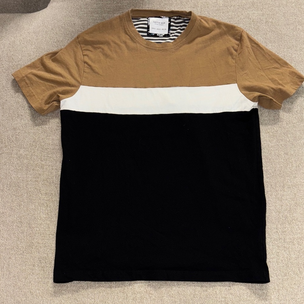 Men's Tan, White, and Black Colorblock Short Sleeve Tee